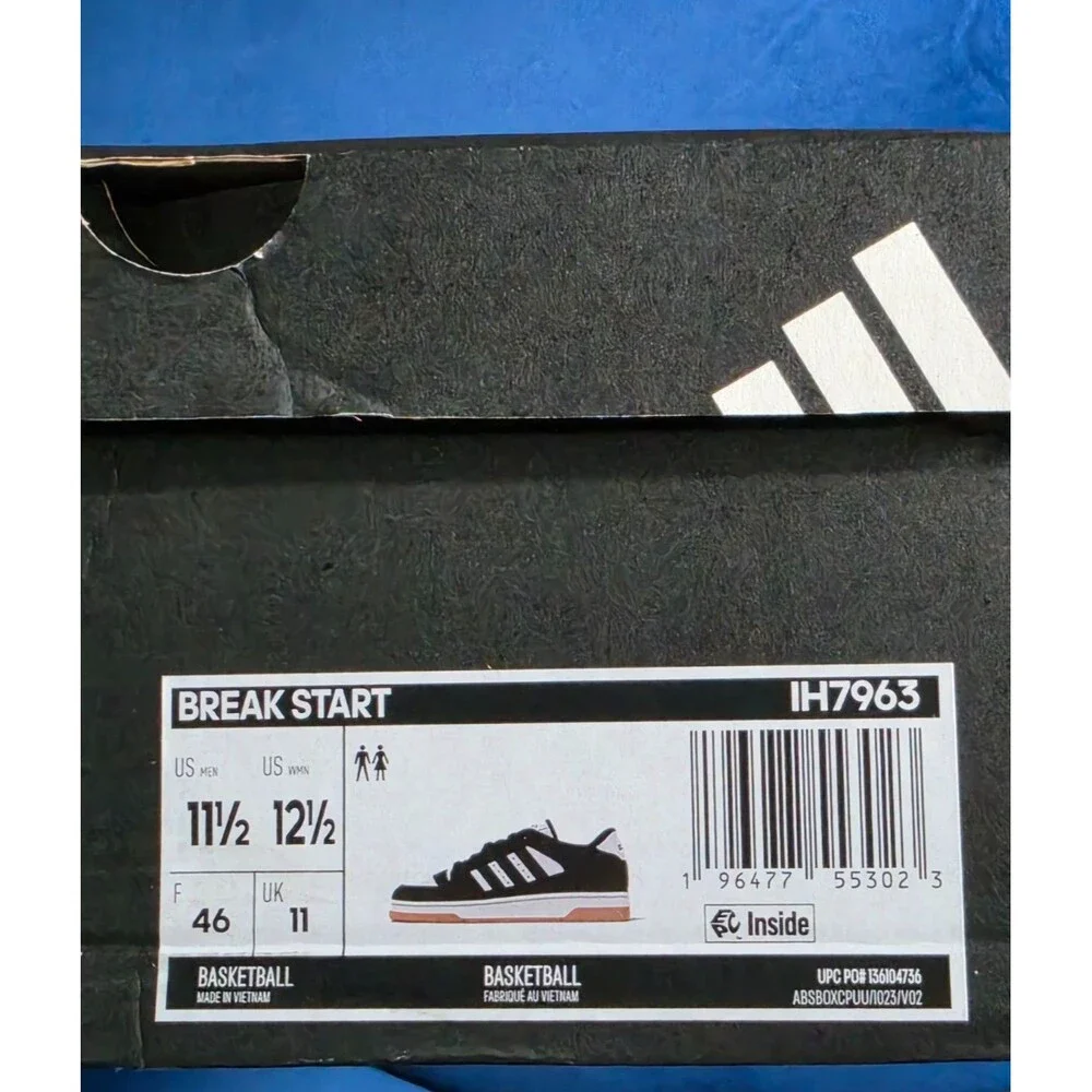 adidas Break Start Men’s 11.5 Women’s 12.5 Black White Gum Basketball IH7963 NIB